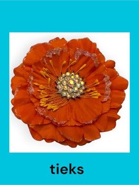 Tieks Orange Fabric Flower  with Rhinestone Center